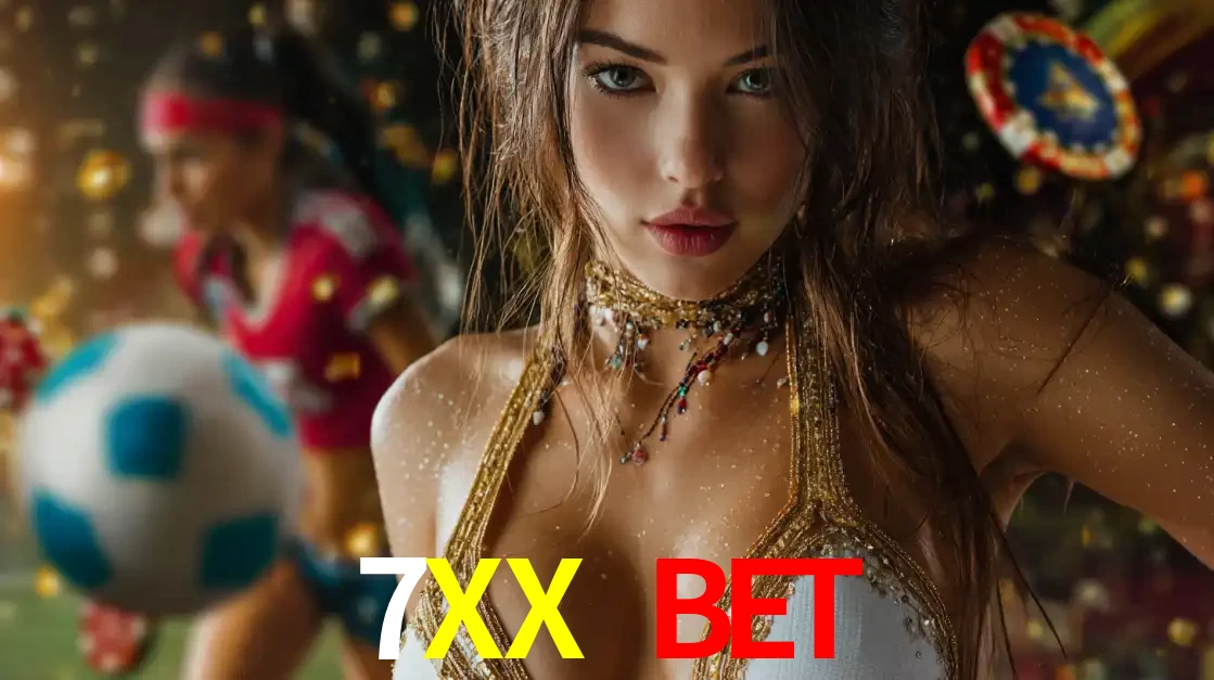 Mulher elegante representando a combinação de glamour e emoção das apostas esportivas, com uma jogadora de futebol ao fundo, destacando a ação no 7XX BET.